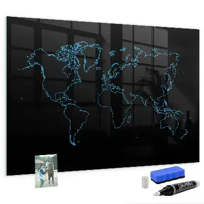 Magnetic dry erase board world map outline