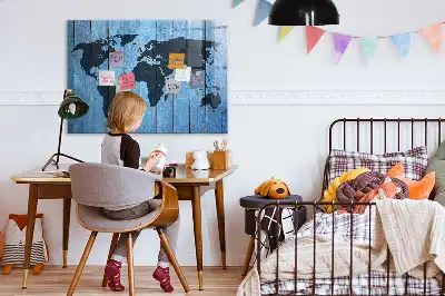 Magnetic dry erase board world map design