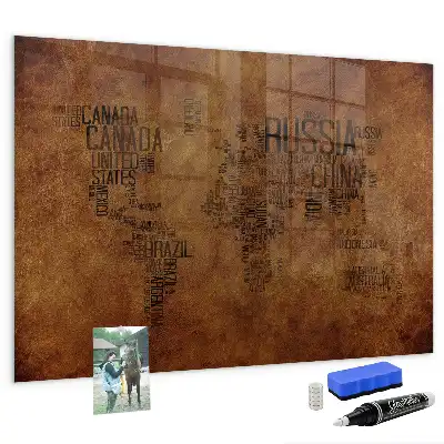 Magnetic erase board with map and country names