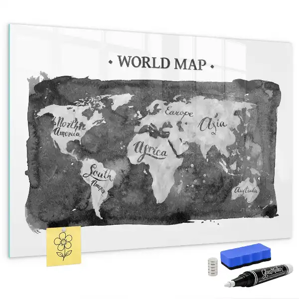 Magnetic dry erase board retro world map design