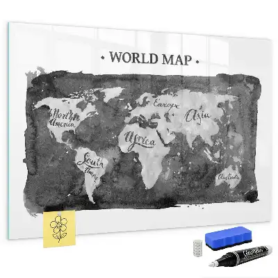 Magnetic dry erase board retro world map design