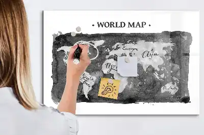 Magnetic dry erase board retro world map design