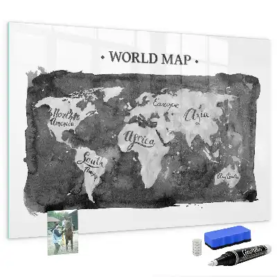 Magnetic dry erase board retro world map design