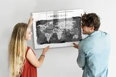 Magnetic dry erase board retro world map design