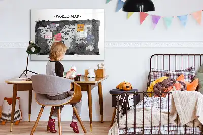 Magnetic dry erase board retro world map design