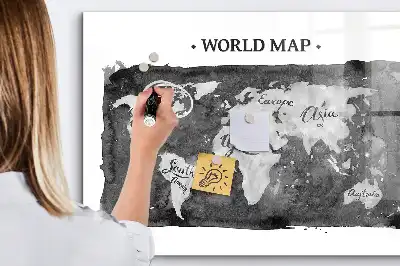 Magnetic dry erase board retro world map design