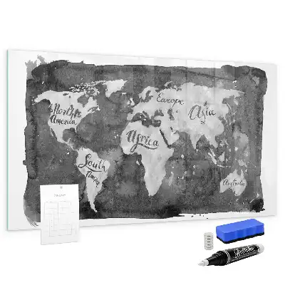 Magnetic dry erase board retro world map design