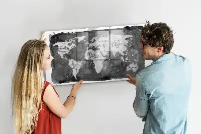 Magnetic dry erase board retro world map design