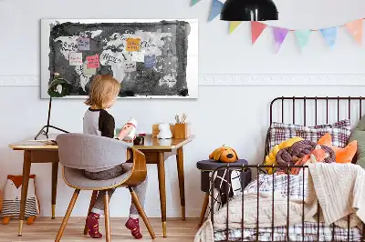 Magnetic dry erase board retro world map design
