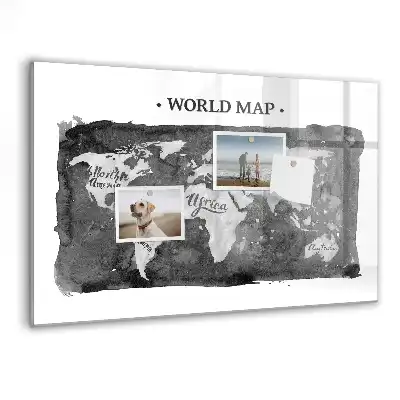 Magnetic dry erase board retro world map design