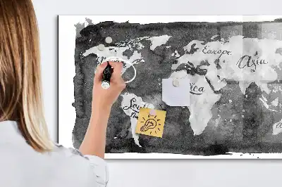 Magnetic dry erase board retro world map design
