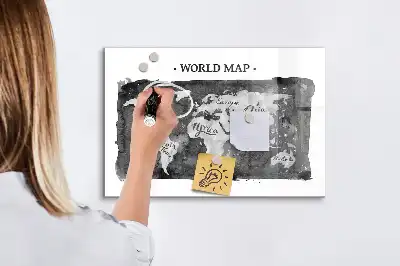 Magnetic dry erase board retro world map design