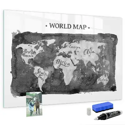 Magnetic dry erase board retro world map design