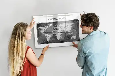 Magnetic dry erase board retro world map design
