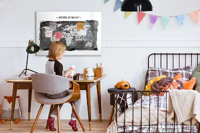 Magnetic dry erase board retro world map design