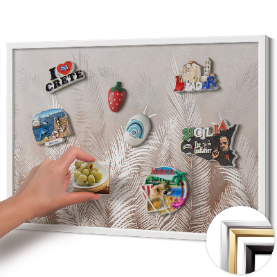 Magnetic board with white frame Natural boho leaves