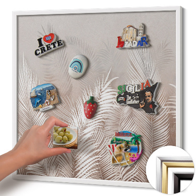 Magnetic board with white frame Natural boho leaves