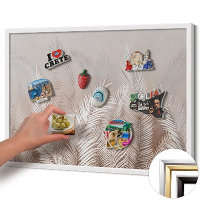 Magnetic board with white frame Natural boho leaves