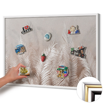 Magnetic board with white frame Natural boho leaves