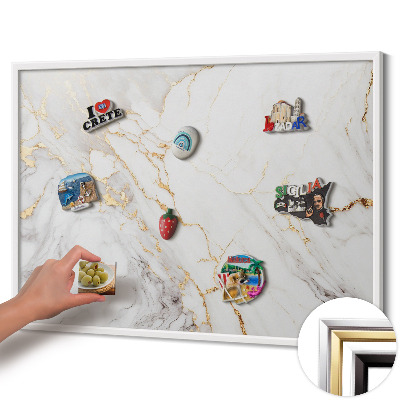 Magnetic board with white frame Stylish marble stone