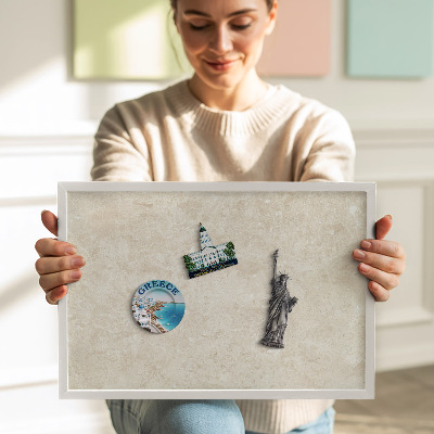 Magnetic board with white frame Elegant light stone