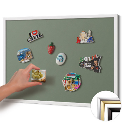 Magnetic board with white frame Olive color