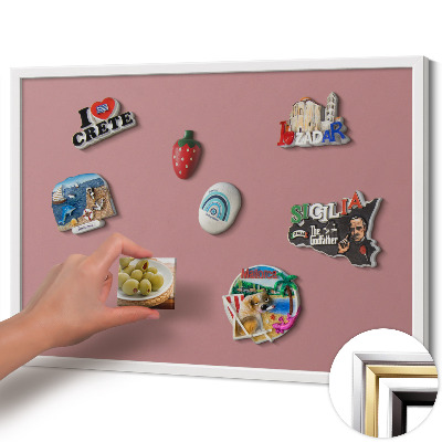 Magnetic board with white frame Pastel pink color