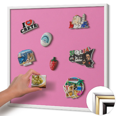 Magnetic board with white frame Pink color