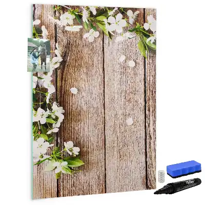 Magnetic writing board with flowers on wooden boards design