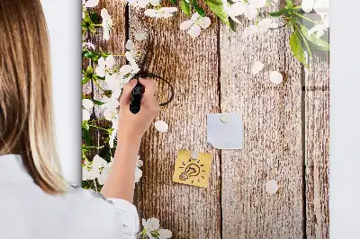 Magnetic writing board with flowers on wooden boards design