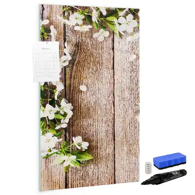 Magnetic writing board with flowers on wooden boards design