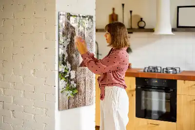 Magnetic writing board with flowers on wooden boards design