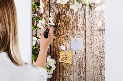 Magnetic writing board with flowers on wooden boards design