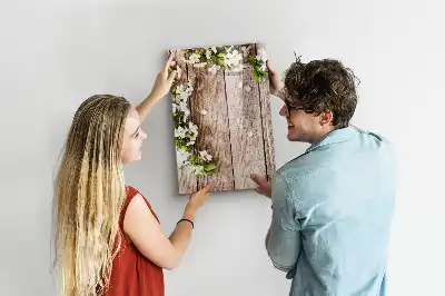 Magnetic writing board with flowers on wooden boards design
