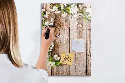 Magnetic writing board with flowers on wooden boards design
