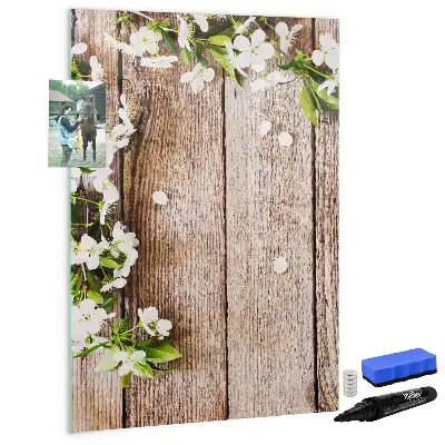 Magnetic writing board with flowers on wooden boards design