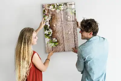 Magnetic writing board with flowers on wooden boards design