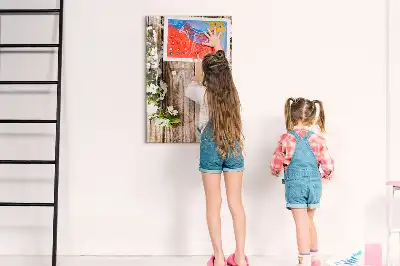 Magnetic writing board with flowers on wooden boards design