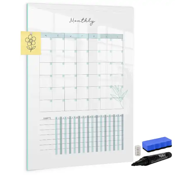 Monthly planner board with magnetic erase surface