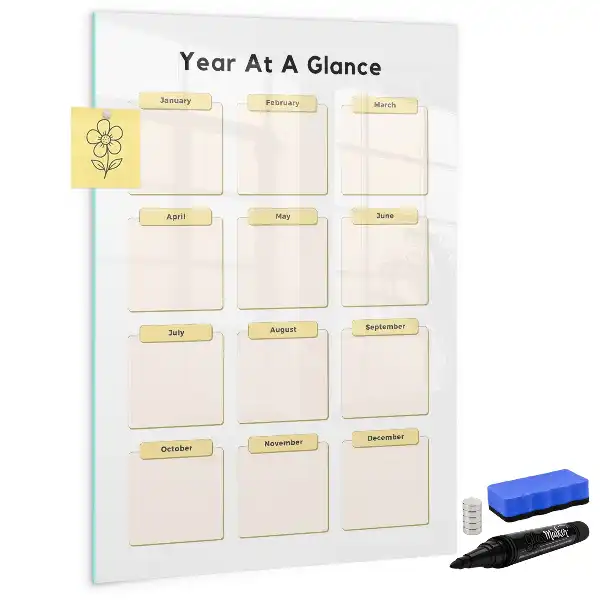 Magnetic yearly planner board magnetic dry erase surface
