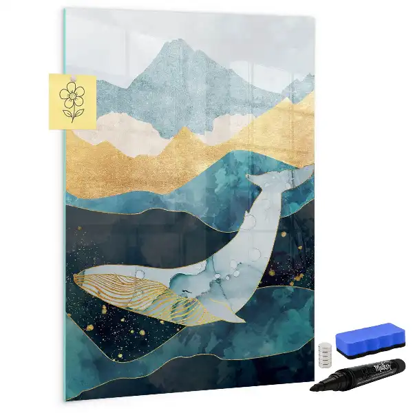 Magnetic writing board marble whale design