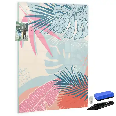 Magnetic erase board pastel leaves design