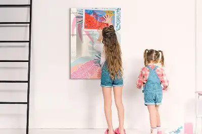 Magnetic erase board pastel leaves design