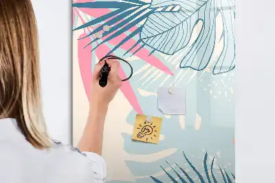 Magnetic erase board pastel leaves design