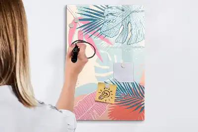Magnetic erase board pastel leaves design