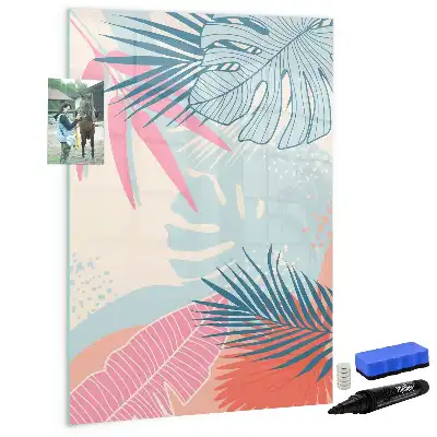 Magnetic erase board pastel leaves design