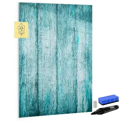 Magnetic dry erase board with a blue wood frame