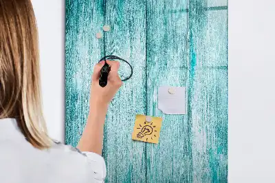 Magnetic dry erase board with a blue wood frame