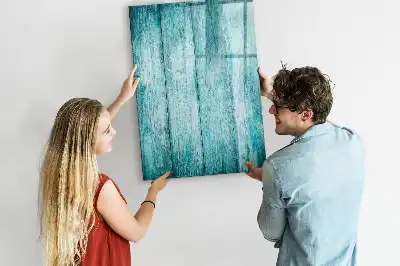 Magnetic dry erase board with a blue wood frame