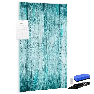 Magnetic dry erase board with a blue wood frame